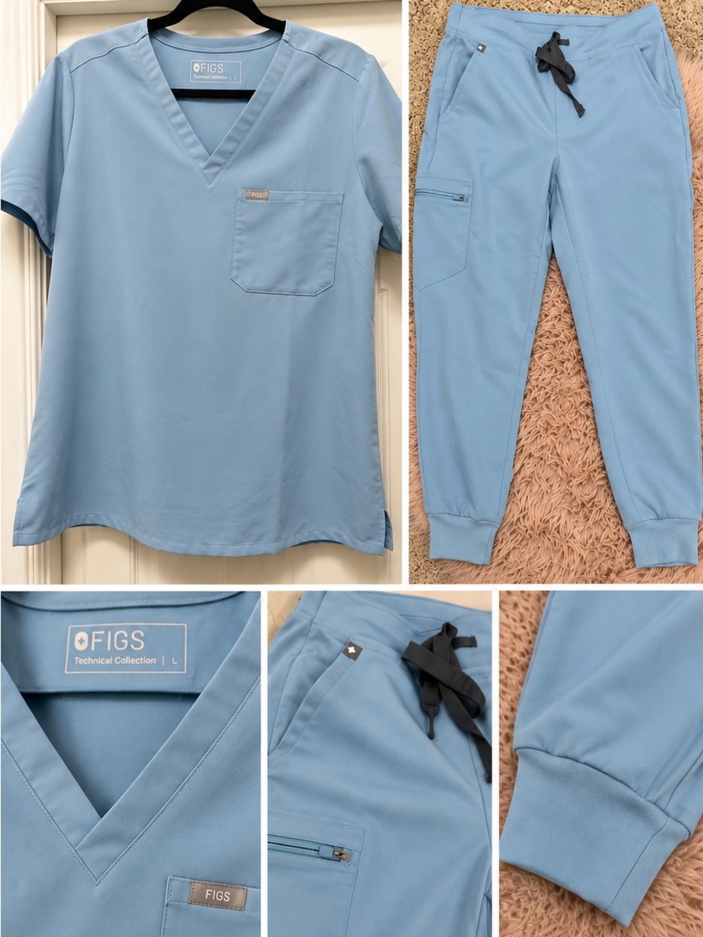 Figs Light Blue Scrubs- V-Neck Top & Jogger Pants